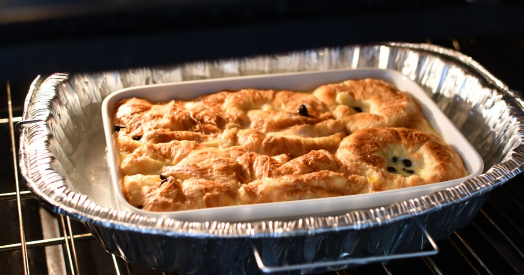 bread pudding in the oven