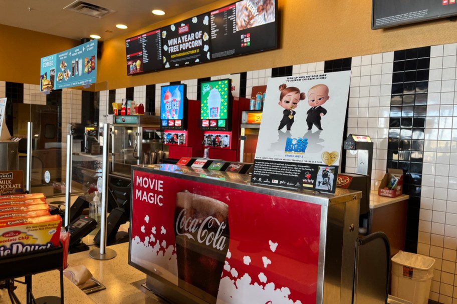 concessions counter at movie club Cinemark theater