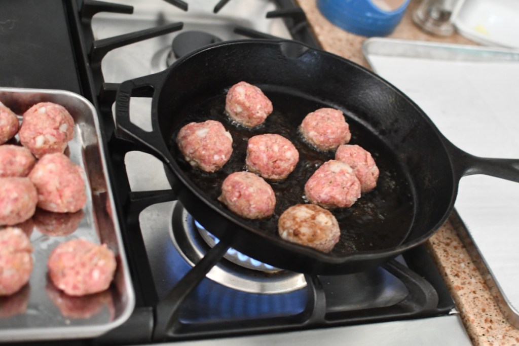 frying meatballs