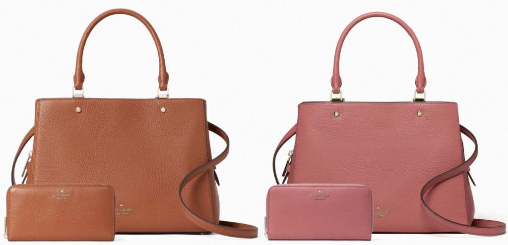 kate spade leia satchel bundle in brown and pink