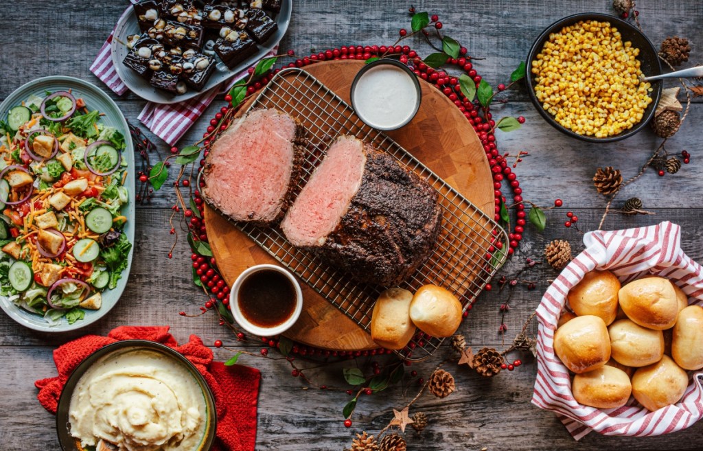 prime rib feast on table