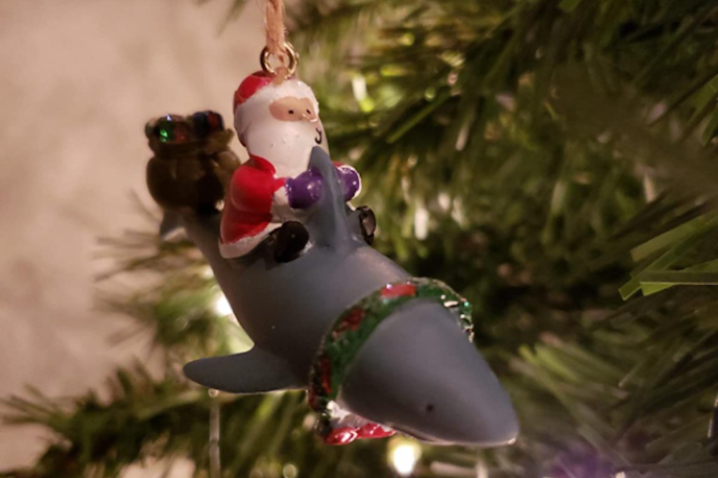 santa on shark ornament