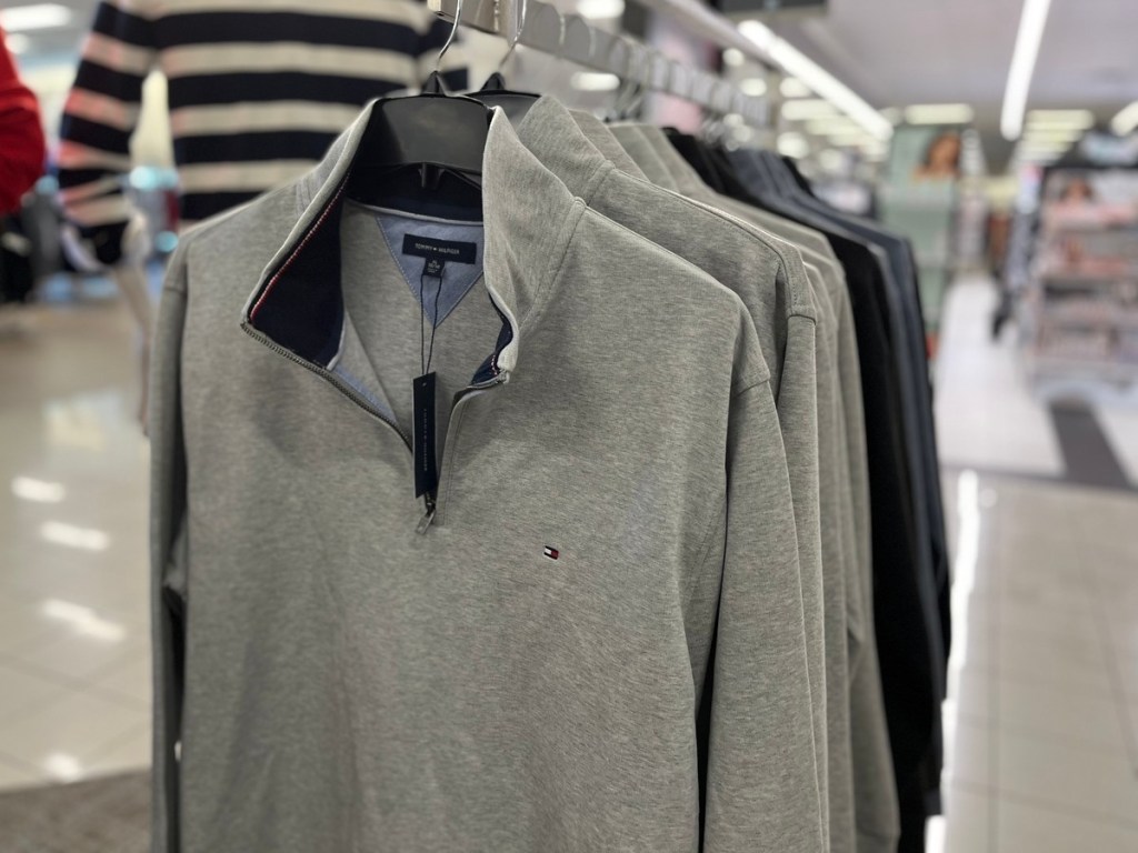 Tommy Hilfiger quarter-zip pullovers hanging at Kohl's