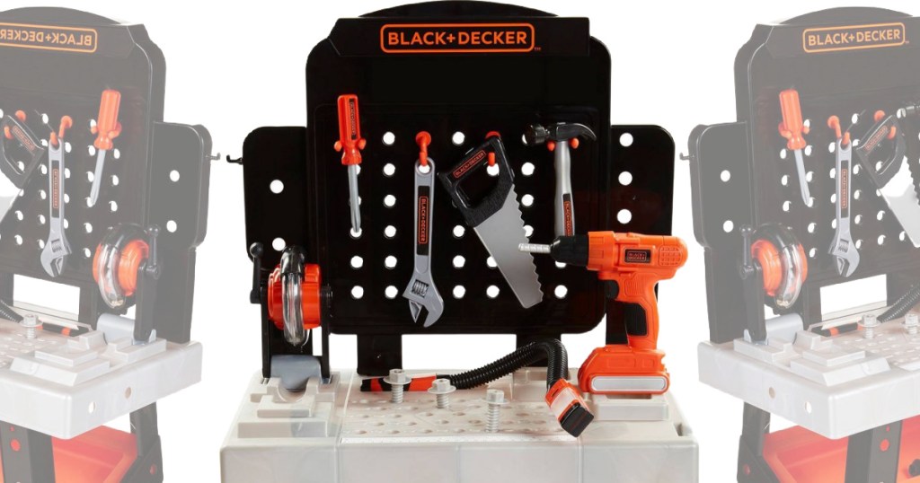 plastic kids workbench with plastic tools