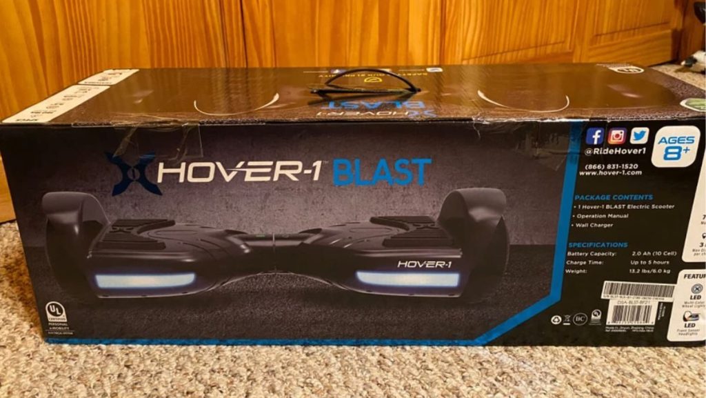 A Hover-1 blast Hoverboard in the box