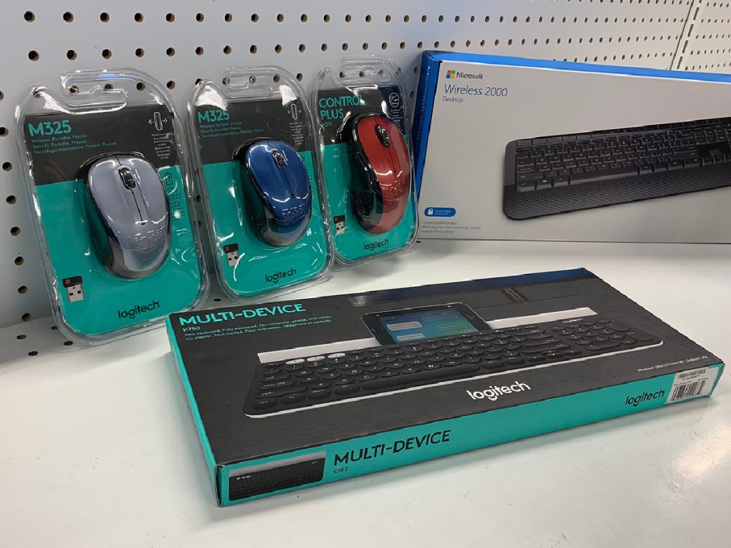 onlineputer mice and keyboards on store shelf