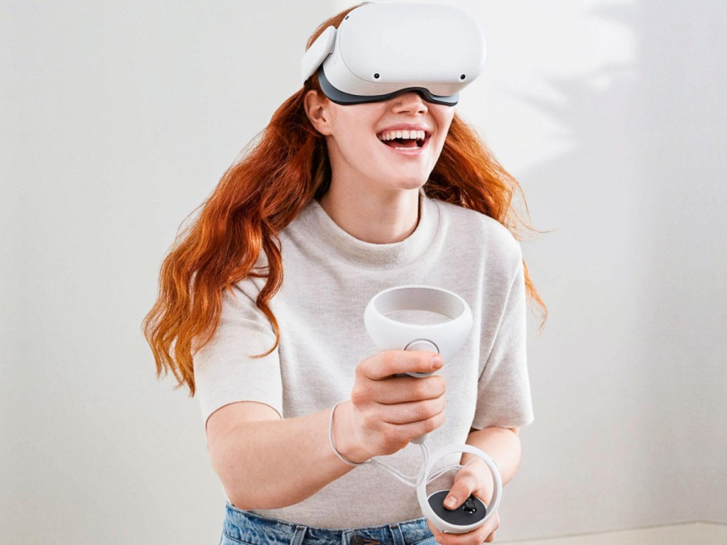 woman using VR headset