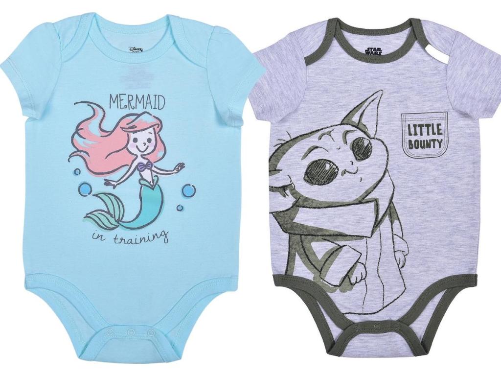 okie dokie girls mermaid and boys baby yoda onesies