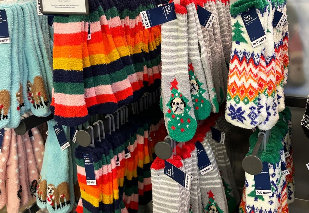 display of cozy socks at old navy