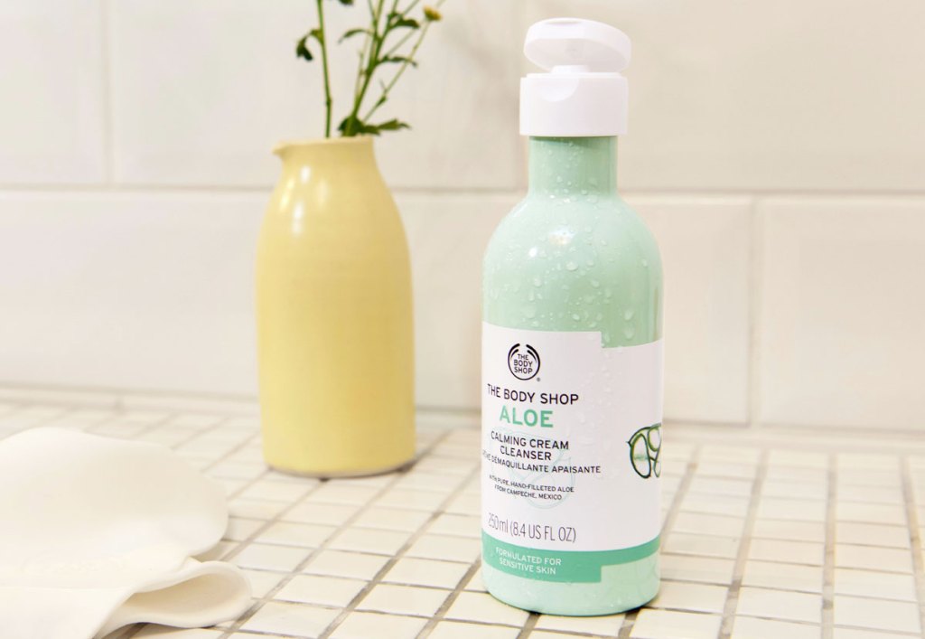 the body shop cleanser in bathroom