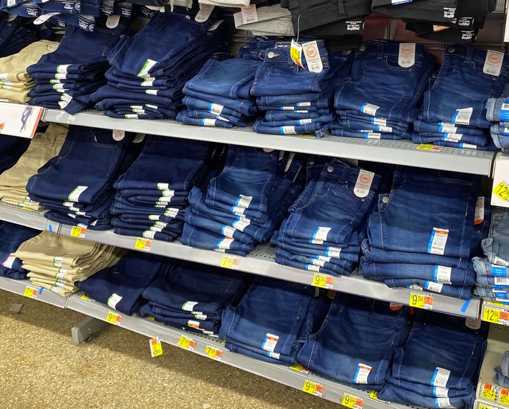 display rack of girls jeans