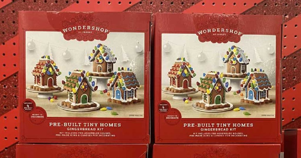 red boxes with gingerbread houses on the front 