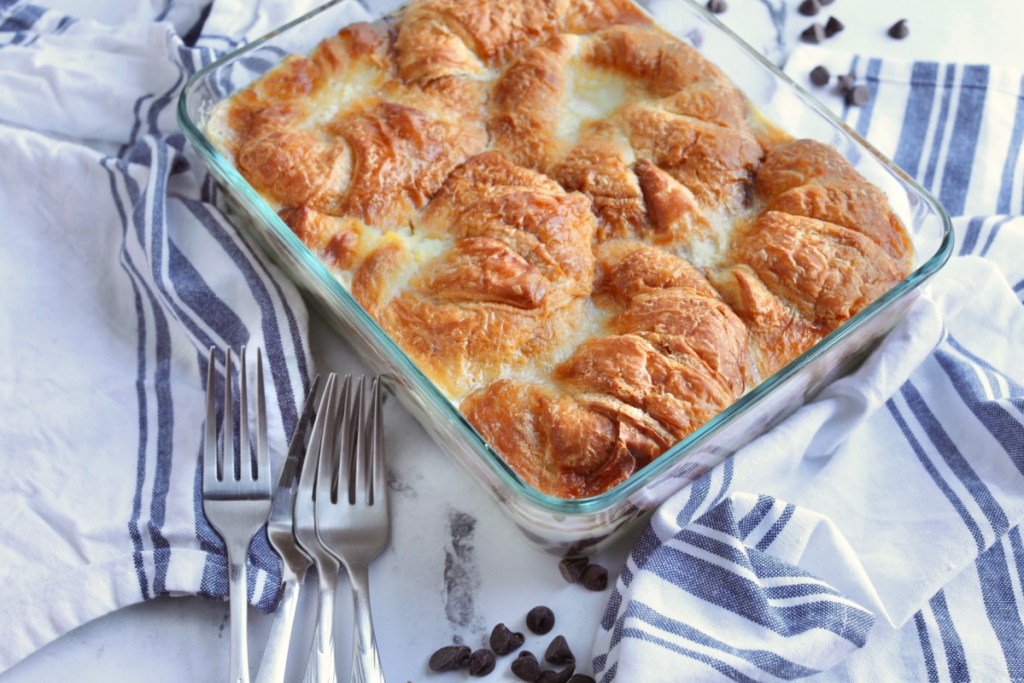 bread pudding in a casserole dish 