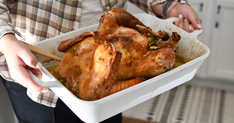 holding turkey in casserole dish