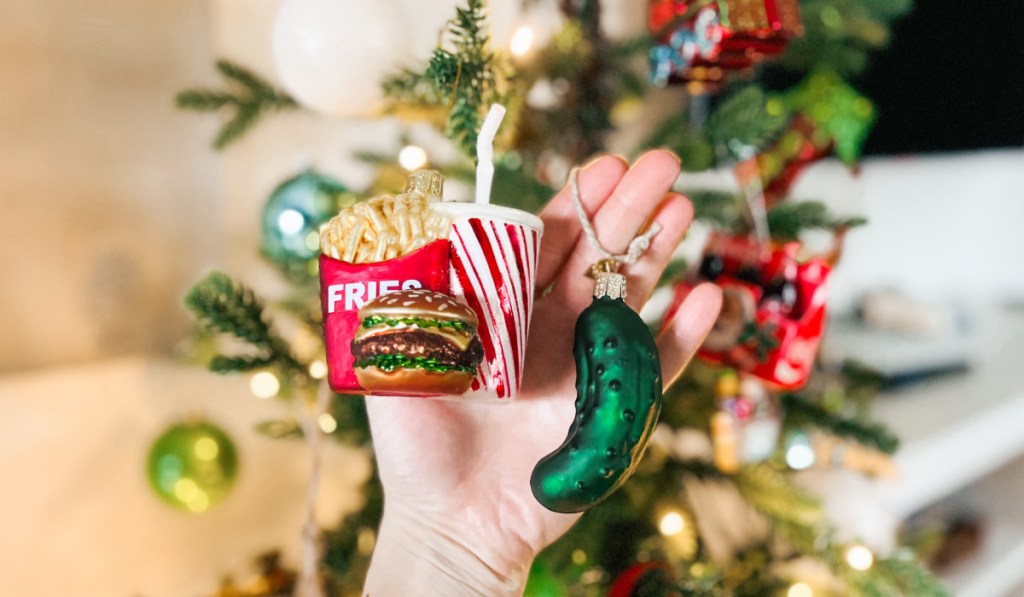 unique christmas ornaments in hand