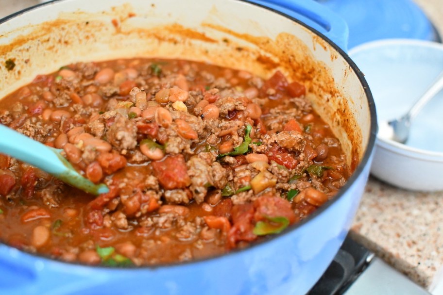 pot of chili on the stove 