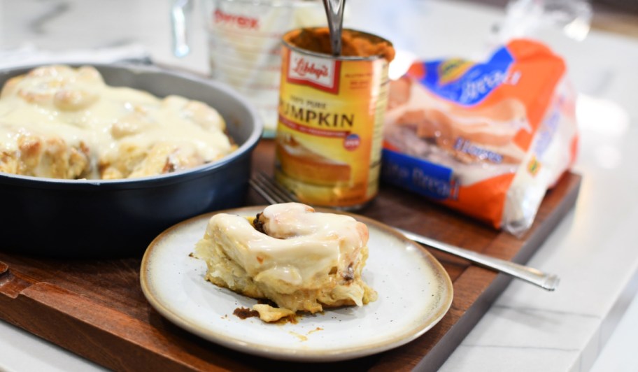 pumpkin cinnamon roll of a plate