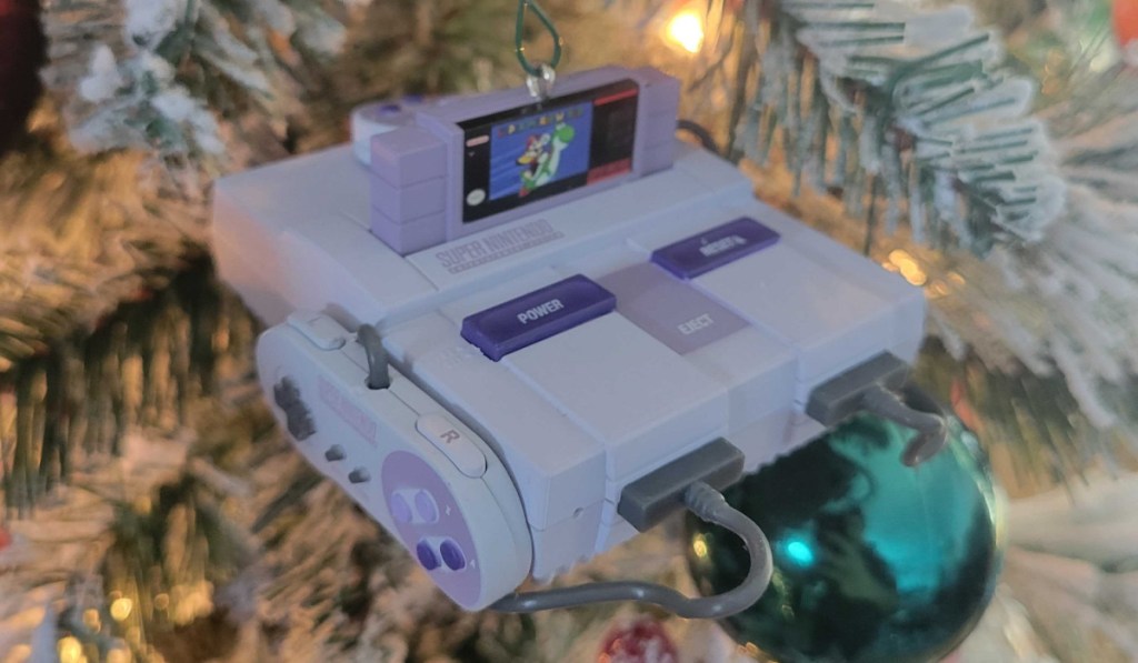 nintendo ornament on christmas tree