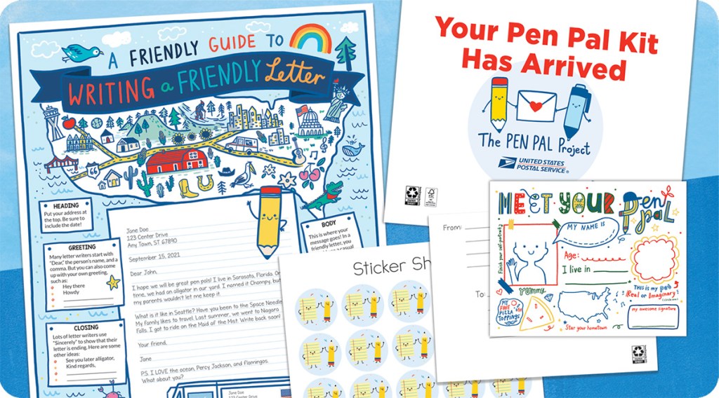 usps pen pals kit with poster, stickers, and more