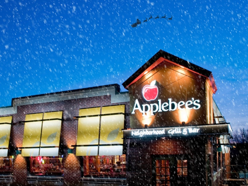 Applebee's restaurant under Santa and his reindeer