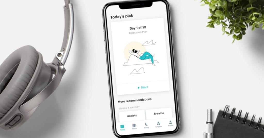 balance meditation app on iphone with headphones
