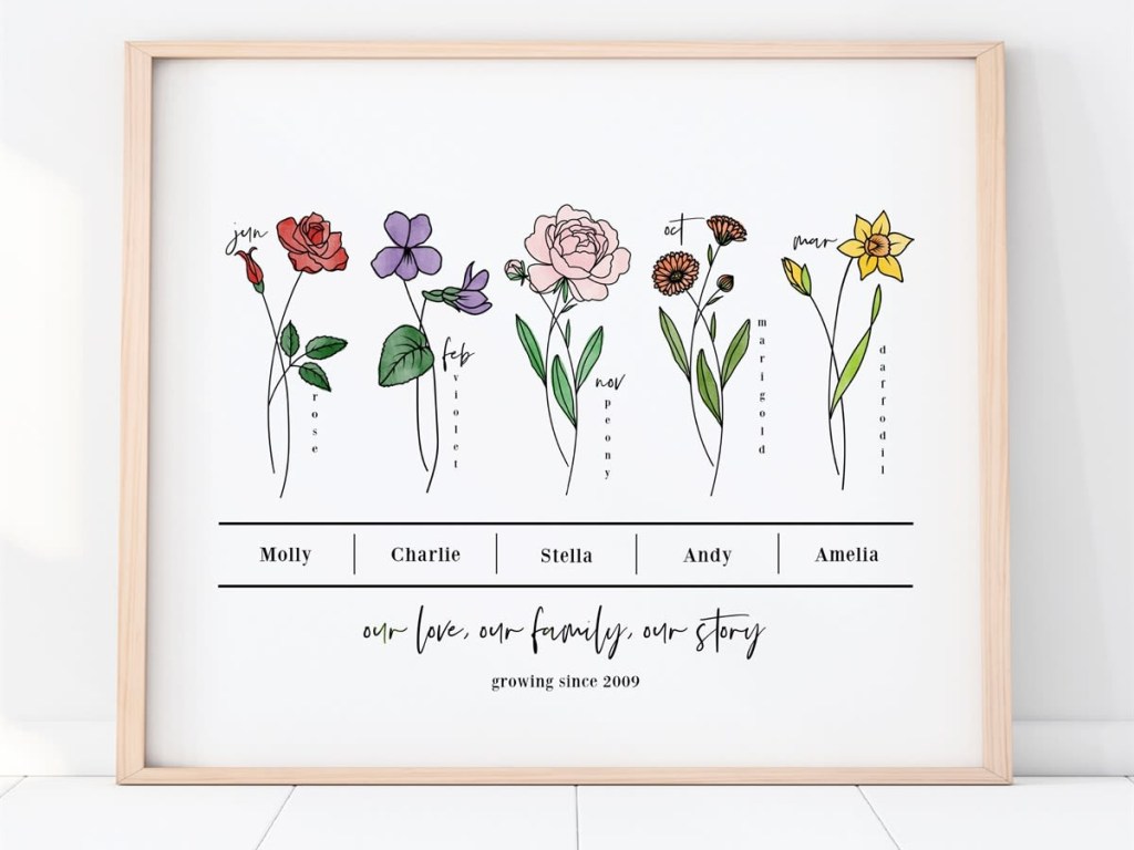 framed Custom Birth Flower Bunch Prints