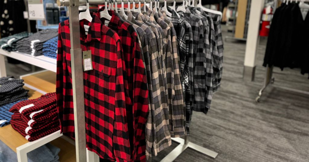 men's plaid shirts on rack 