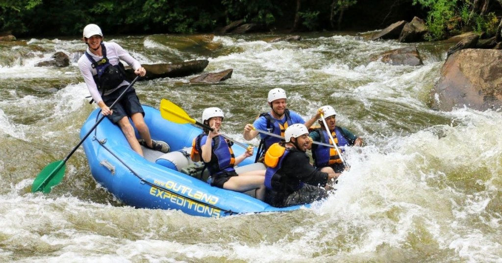 river rafting in blue raft