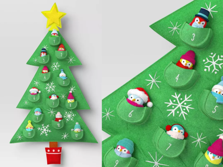 Wondershop 31" Featherly Friends Christmas Tree Hanging Fabric Countdown Calendar