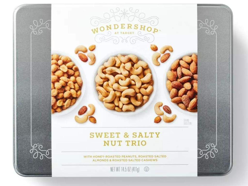 wondershop holiday sweet and salty nut trio gifting tin