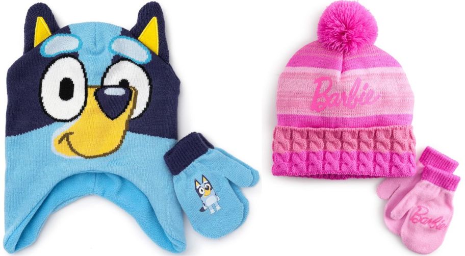 bluey and barbie hat and mittens sets