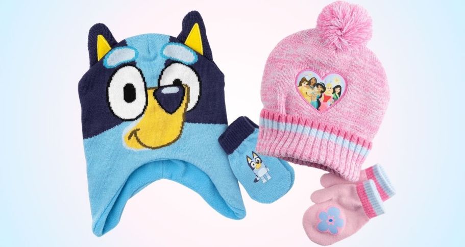 Kids Hat & Mitten Sets from $8 Each on Kohls.online | Bluey, Disney Princess, Barbie, & More