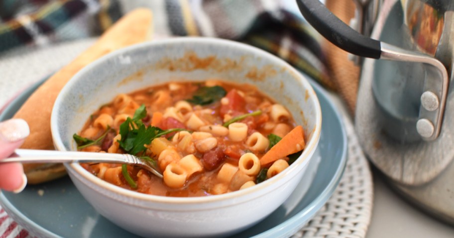 bowl of warm minestrone soup, one of the best fall soup recipes