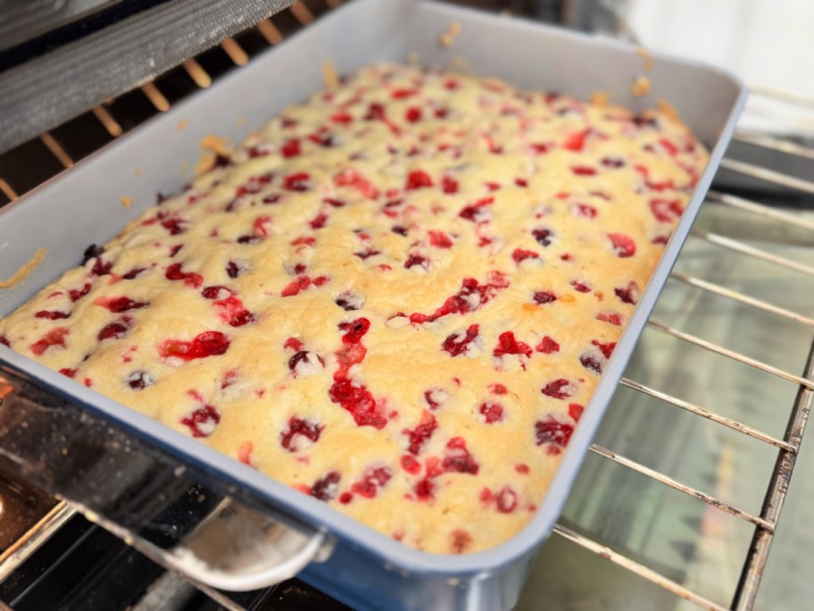 cranberry cake in the oven after baking