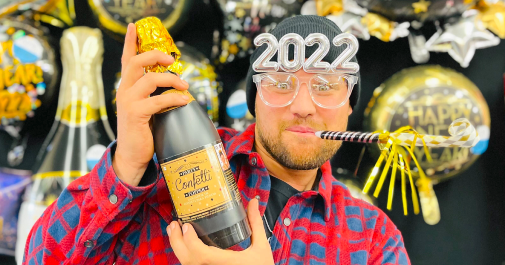 man with happy new year 2022 costume 