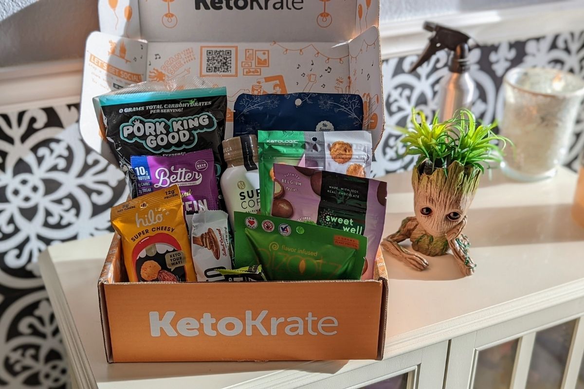 Keto Krate snacks next to Groot figure