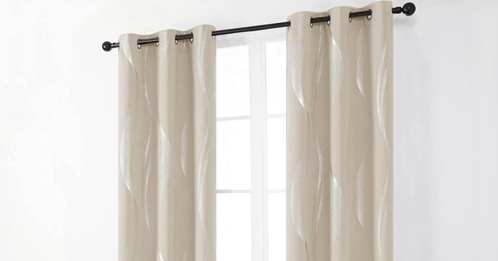 Deconovo Foil Print 2 Panel Blackout Curtains, Light Beige