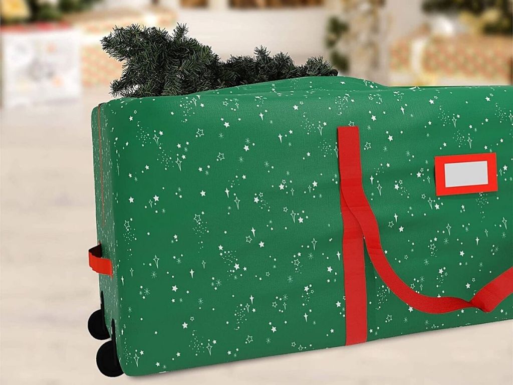 Green and Red Christmas Tree Rolling Storage Bag