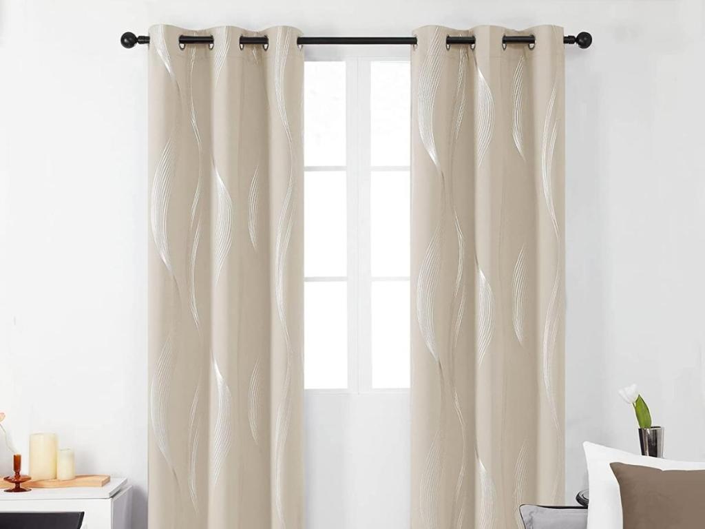 Deconovo Foil Print 2 Panel Blackout Curtains, Light Beige