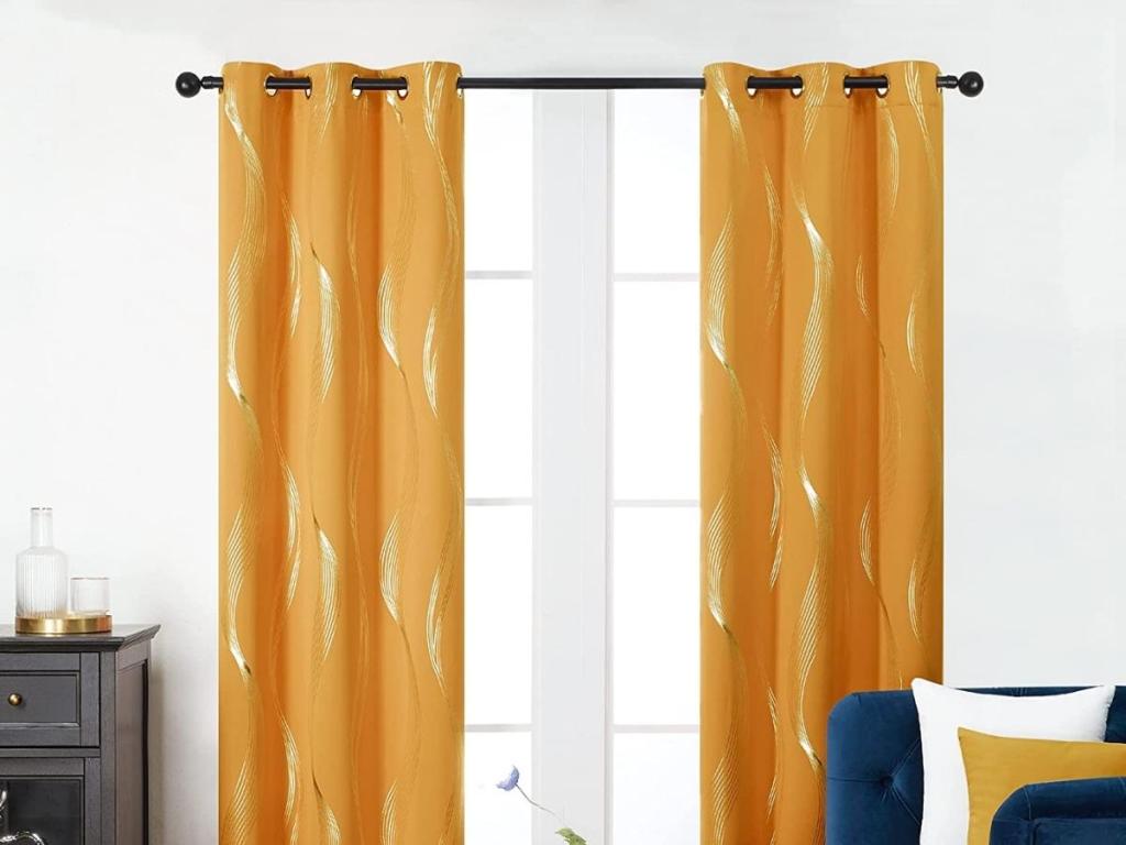 Deconovo Foil Print 2 Panel Blackout Curtains, Orange Flame