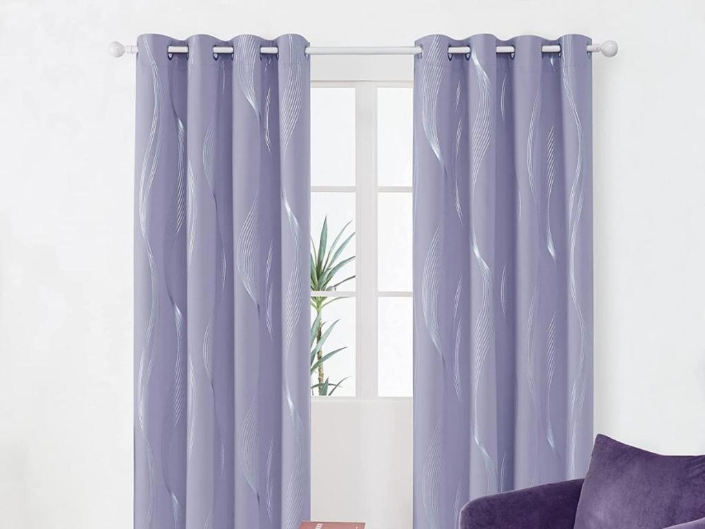 Deconovo Foil Print 2 Panel Blackout Curtains, Light Purple