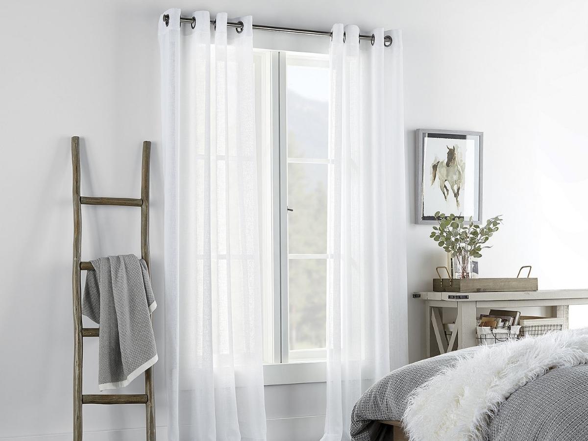 Linden Street Brooke Sheer Grommet Top Curtain Panel in Steeple Gray