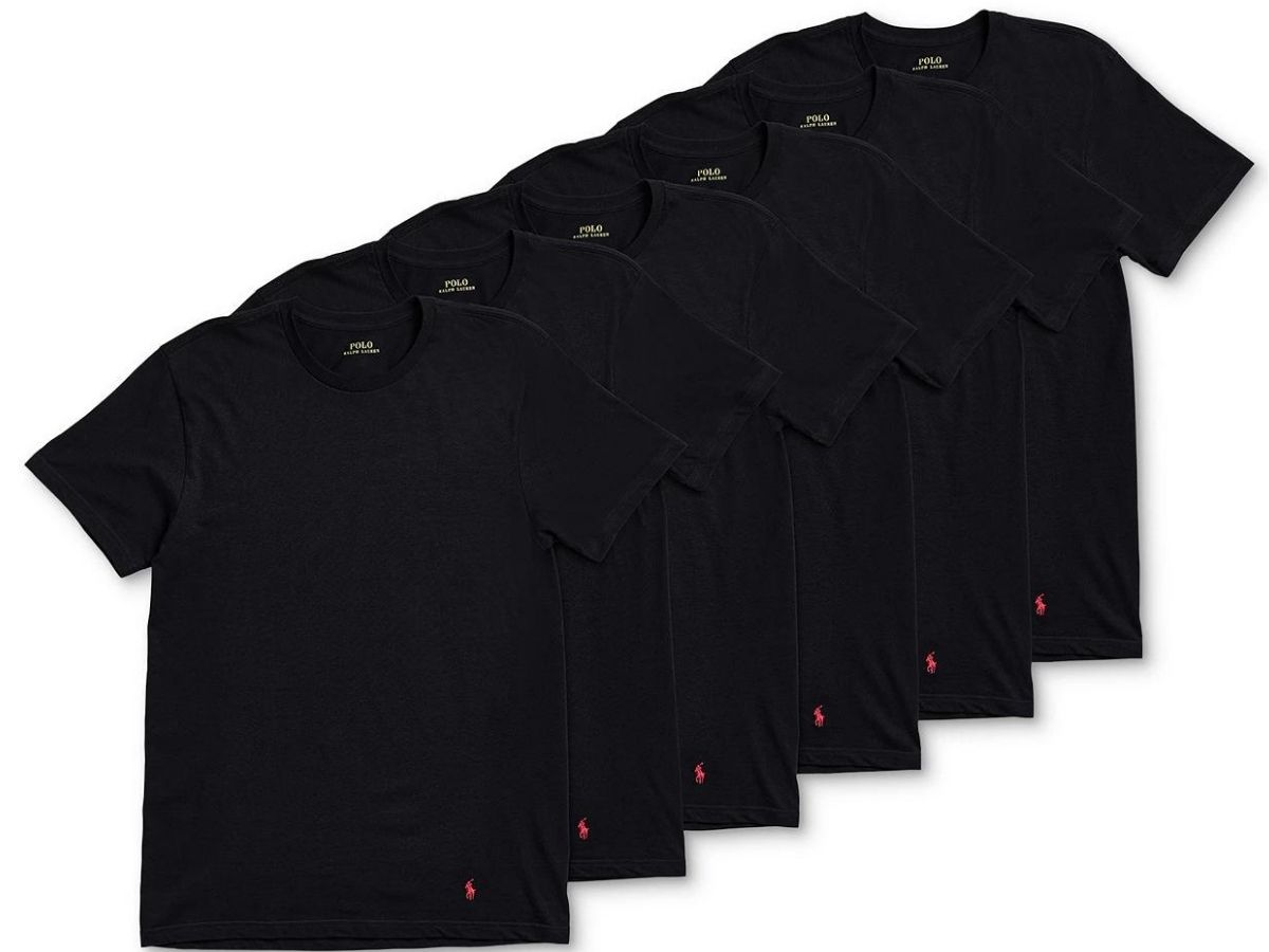 6 Ralph Lauren black tees with red signature pony on left hem