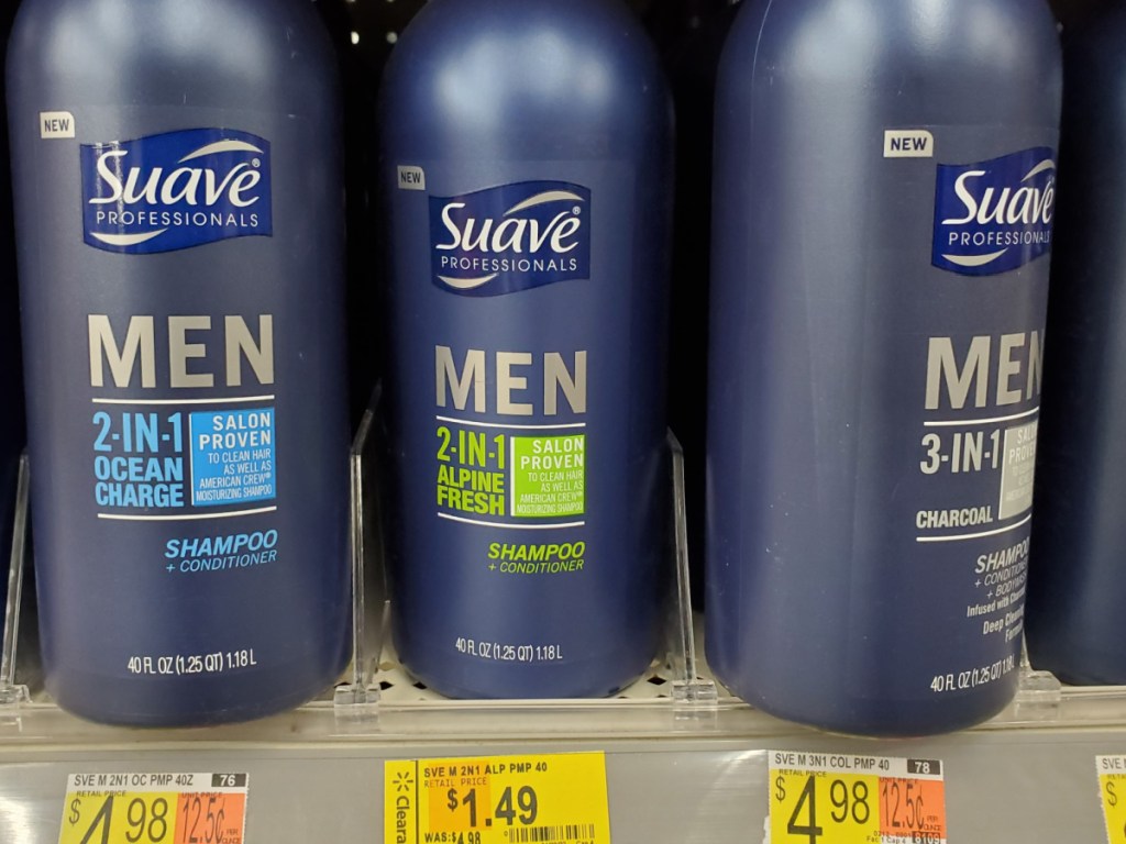 men's onlinebo shampoo and conditioner on store shelf