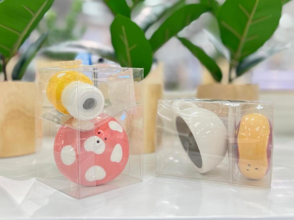 target mushroom and coffee with donut salt and pepper shakers