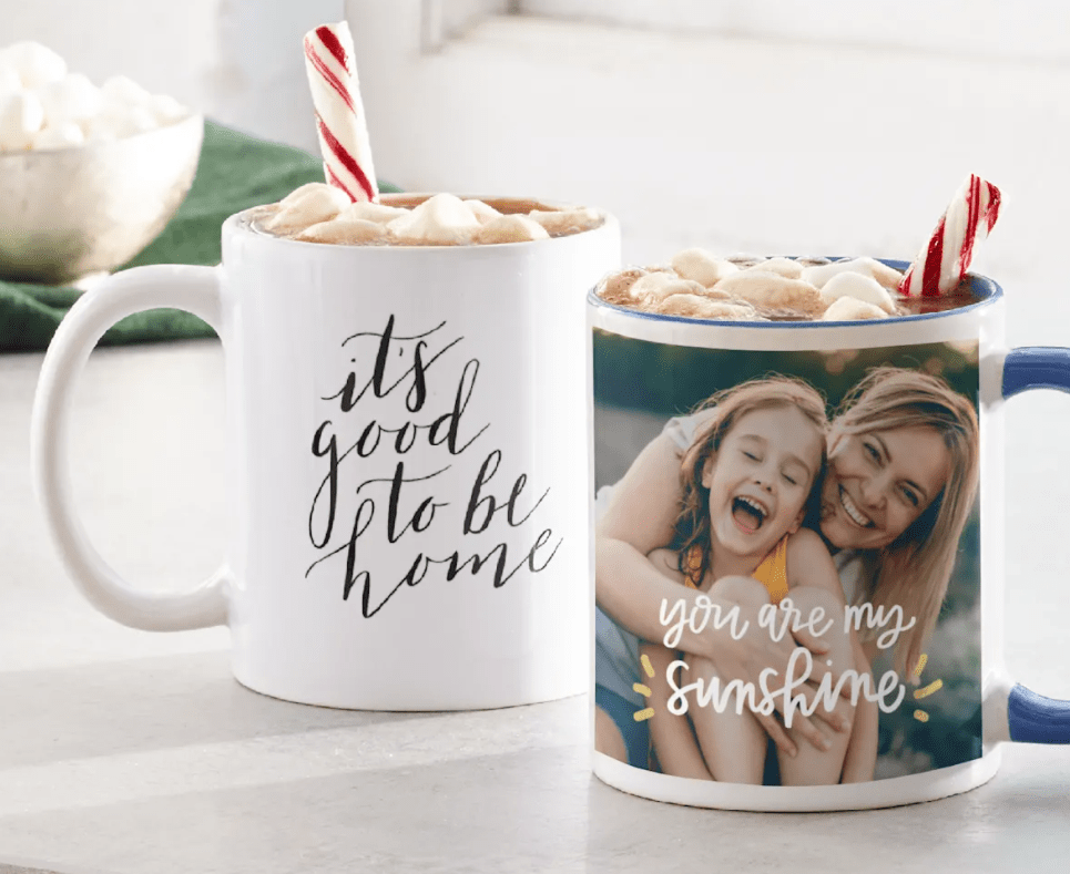 two photo mugs