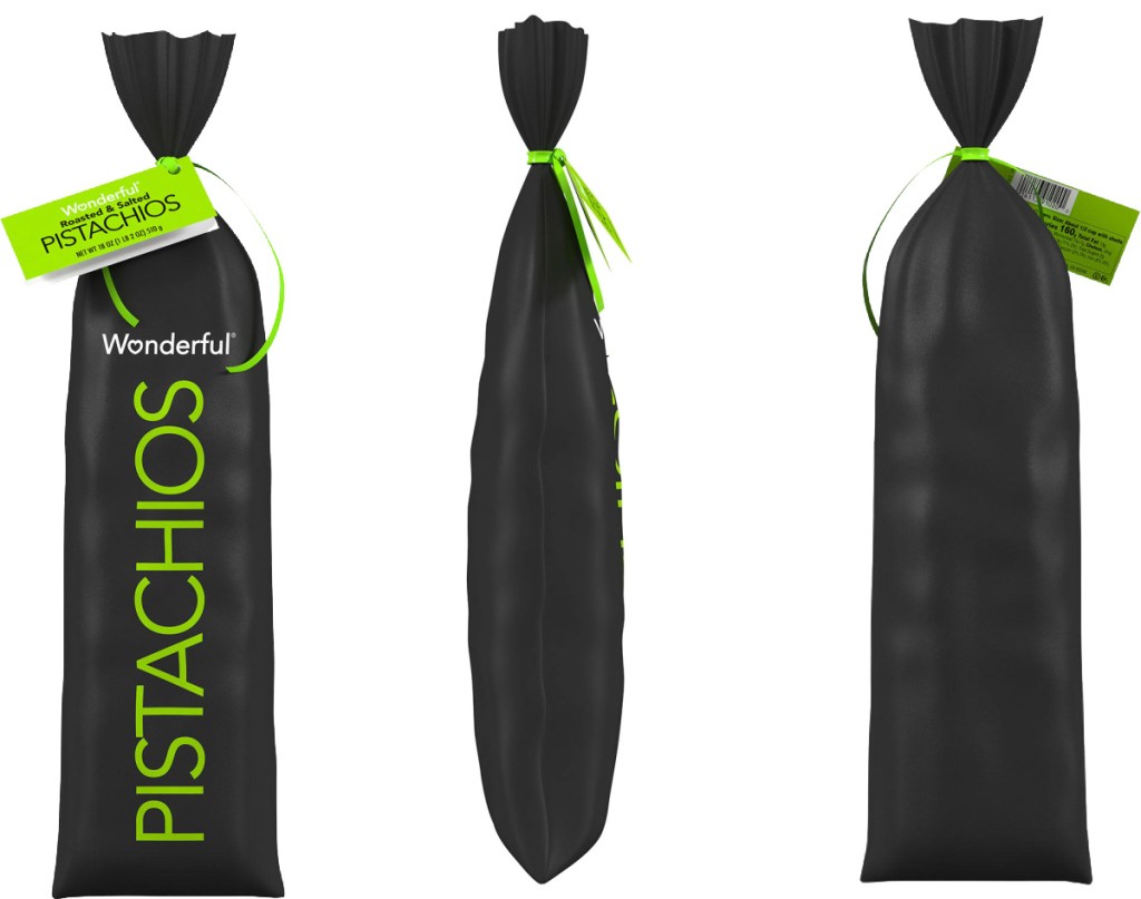 several views of a large gift bag of pistachios