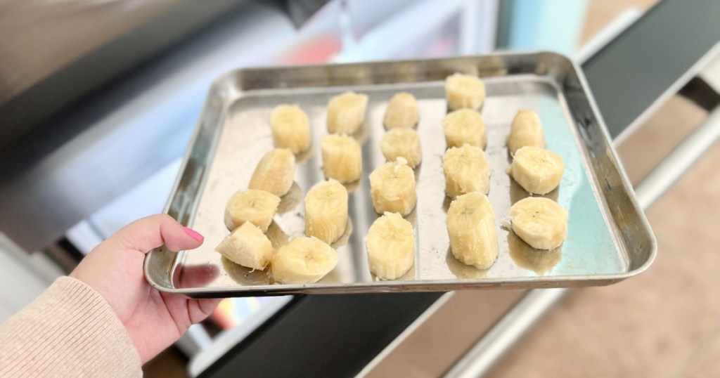 freezing bananas on a sheet pan