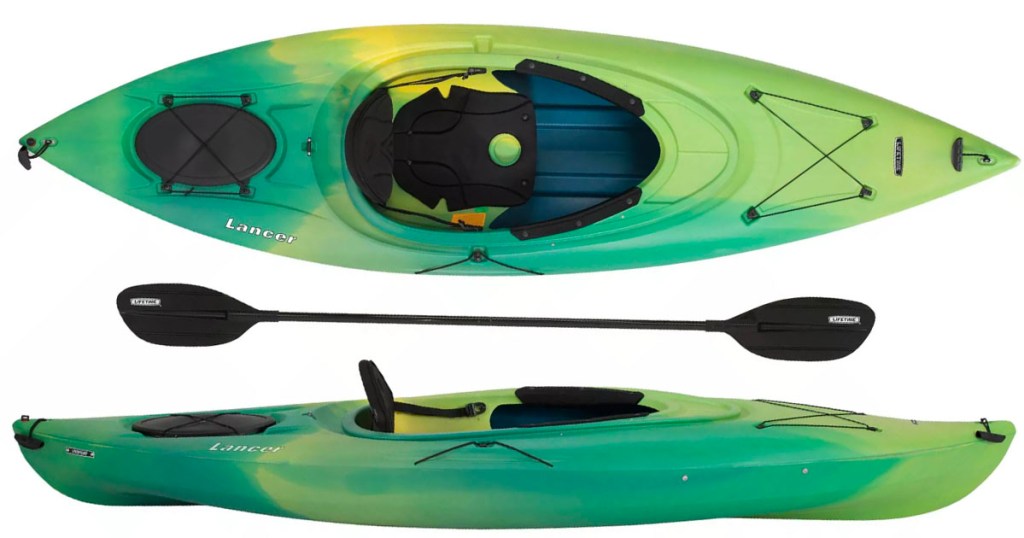 green kayak top and side image