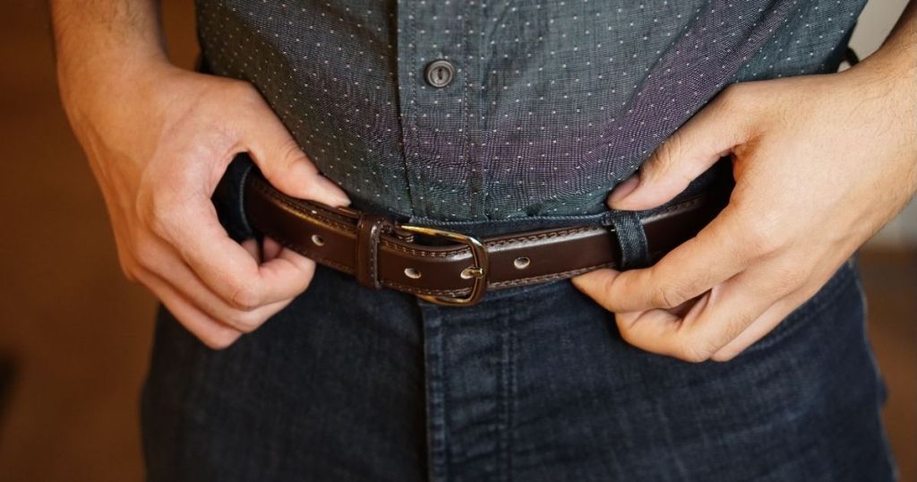 man wearing a Barbados Men's Leather Belt